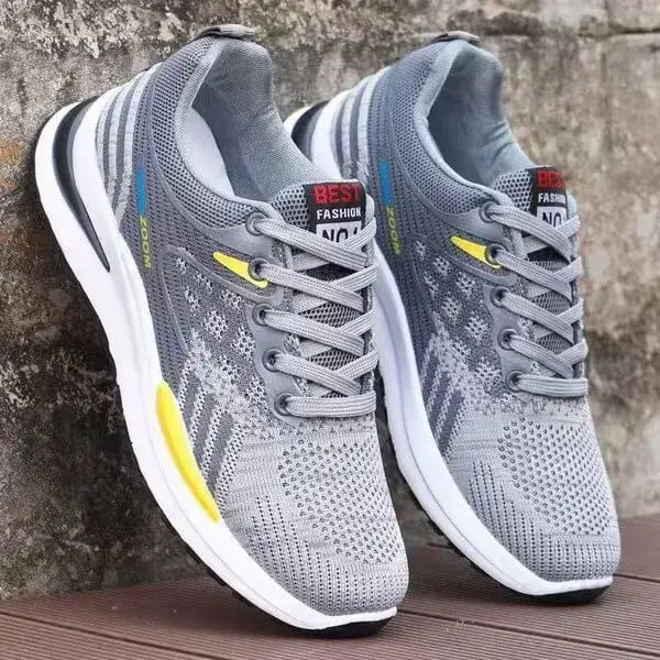 Mens Mesh Running Sneakers | Reflective Hand-Painted Mid-Top Casual Shoes in Black, Grey, White