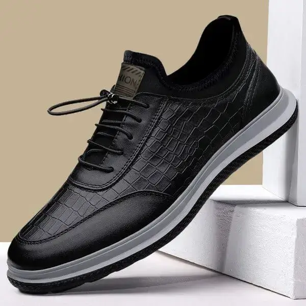 Mens Waterproof PU Sneakers | Anti-Static Low-Top Casual Shoes in Black, Grey