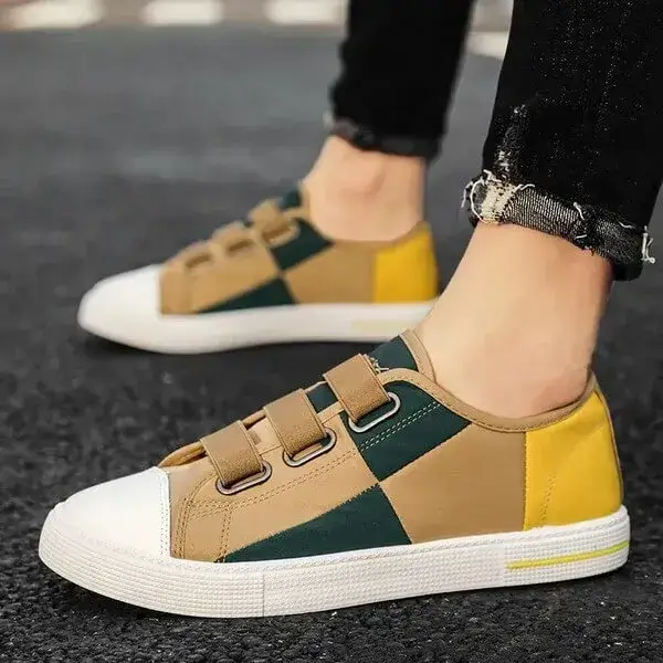 Mens Plaid Canvas Shoes | Stain-Resistant Low-Top Casual Shoes in Black, Beige Yellow, Coffee