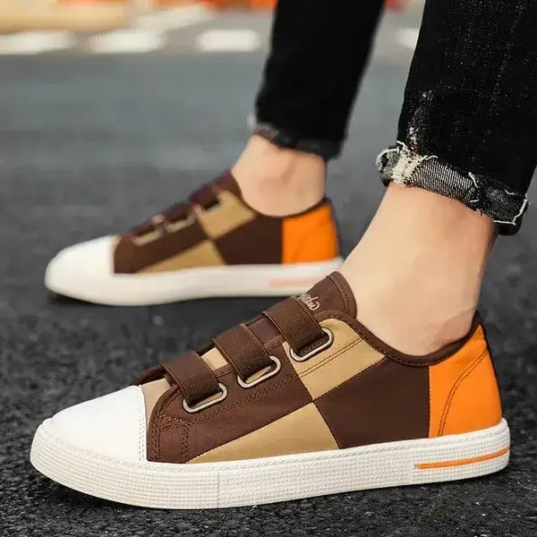 Mens Plaid Canvas Shoes | Stain-Resistant Low-Top Casual Shoes in Black, Beige Yellow, Coffee